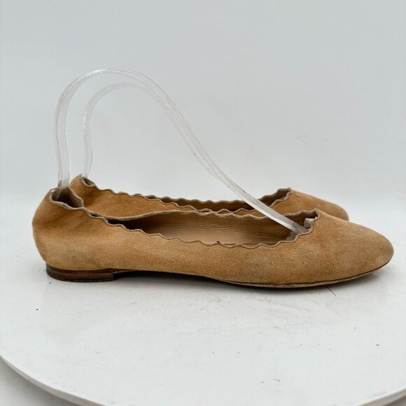 Chloe Scalloped Women Size EU 38 US 8 Brown Leather Slip On Ballet Flat Shoes - Picture 4 of 11